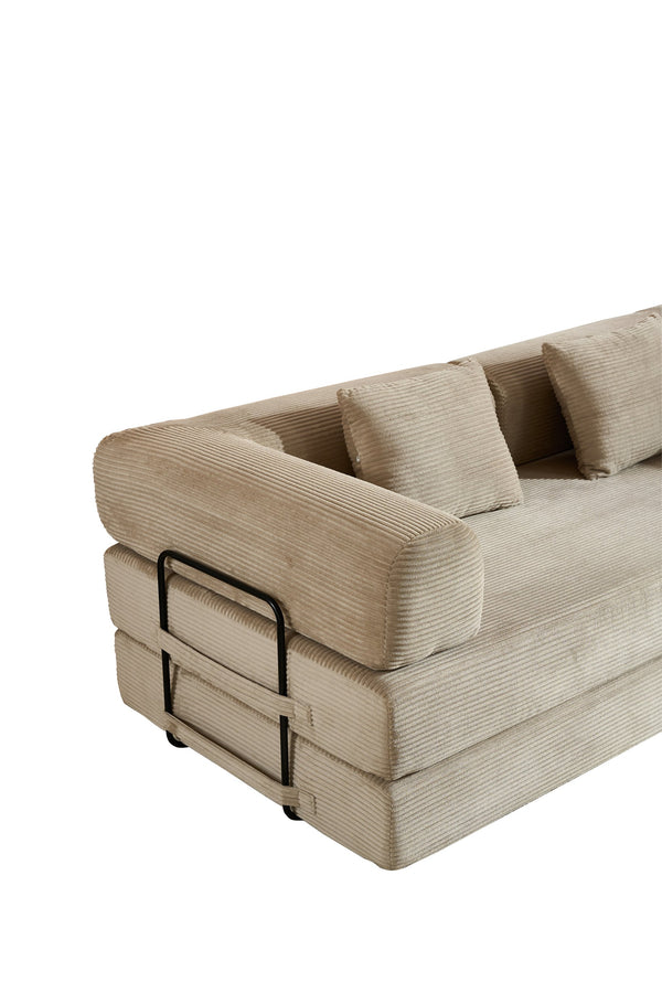 English Elm Convertible Sleeper Sofa Bed with Corduroy Upholstery, 4‑in‑1 Folding Couch Mattress, Space‑Saving Lounge Beige W3434P346244