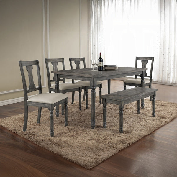 English Elm 1pc Rustic Gray Finish Wooden Bench 40" Rustic Farmhouse Dining Seat, Weathered Gray, Easy Assemble B2741P330125