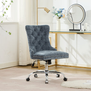 English Elm A&A Tufted Chenille Office Chair with Gold Chrome Base, Plush High-Rebound Cushion for Comfort Light Blue W1143P366774
