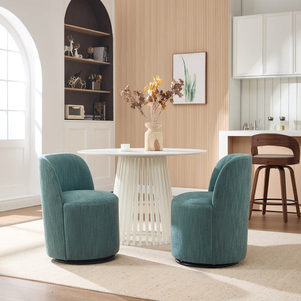 English Elm Set Swivel Barrel Accent Chair Armless Linen Upholstered Compact Seat for Dining Vanity Bedroom Dark Green W3244P454059