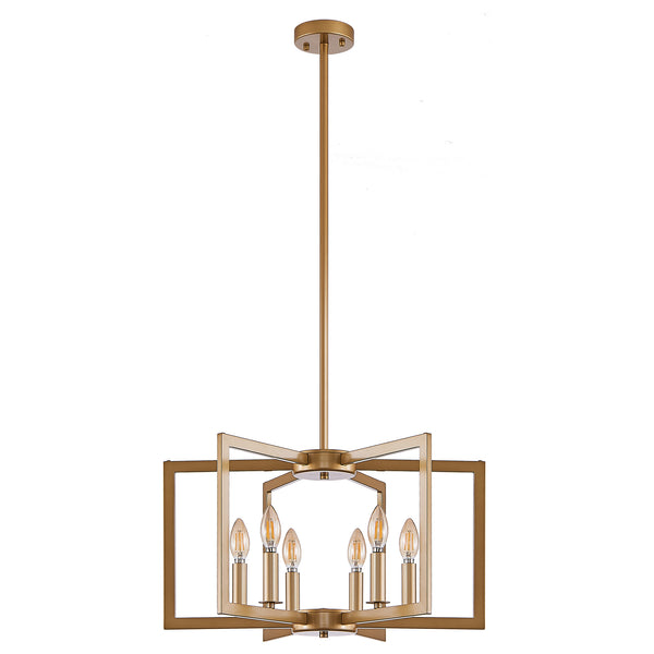 English Elm 22" Modern Geometric 6-Light Chandelier - Industrial Iron Pendant Light Fixture for Living & Dining Spaces Gold W2312P368724
