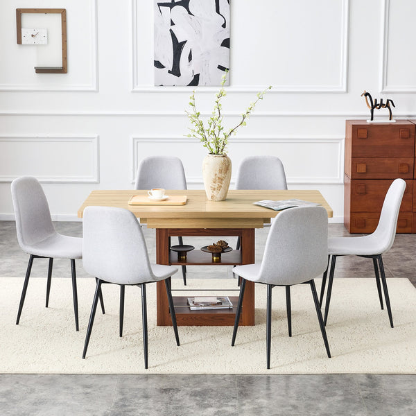 English Elm Expandable Dining Set with Pu Leather Chairs Modern Mdf Table Seats up to Eight Black,Light Gray,Walnut,Wood W1151S04676