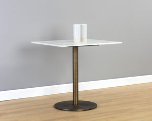 Sunpan Enco Bistro Table - Elegant Art Deco Design with Solid Carrara Marble Top and Antique Gold Base Square - 30W x 30D x 30H