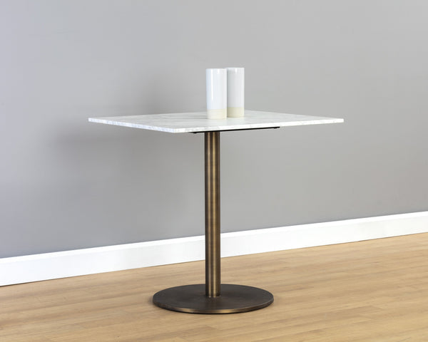Sunpan Enco Bistro Table - Elegant Art Deco Design with Solid Carrara Marble Top and Antique Gold Base Square - 30W x 30D x 30H
