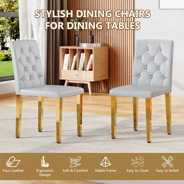English Elm 4-piece Brown Suede Dining Chair Set with Tufted Back and Walnut Metal Legs Gold,Light Gray W1151P361185