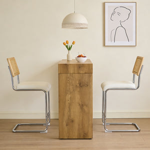 English Elm 2-piece Counter Height Bar Set with Wood Grain Table Pu Leather Stools and Storage Drawers W2920S00105