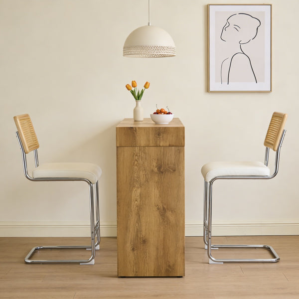 English Elm 2-piece Counter Height Bar Set with Wood Grain Table Pu Leather Stools and Storage Drawers W2920S00105