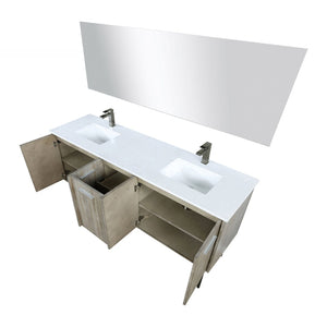 English Elm Rustic Acacia Double Bath Vanity 72" W X 20" D With Cultured Marble, Gun Metal Faucet & 70" Mirror Set B2731S01787-GIGA