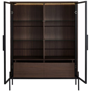 English Elm 51.2'' Freestanding Display Cabinet With Led Lights, Adjustable Glass Shelves & Hidden Storage – Walnut N845P261794D