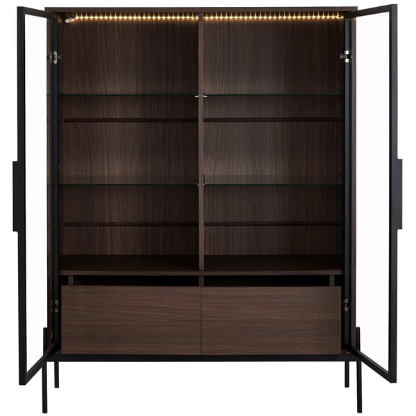 English Elm 51.2'' Freestanding Display Cabinet With Led Lights, Adjustable Glass Shelves & Hidden Storage – Walnut N845P261794D