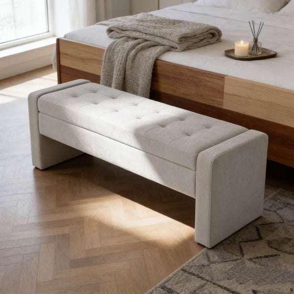 English Elm 50" Tufted Fabric Storage Ottoman Bench Lift Top Soft Close Hinge Bedroom Entryway W5325P426827