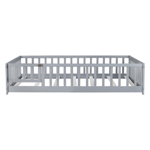 English Elm Twin Solid Rubberwood Floor Bed with Full Perimeter Safety Rails for Toddler Rooms Grey W504P296784