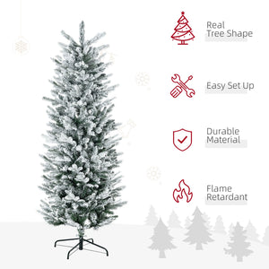 English Elm Homcom 6Ft Snow-Flocked Artificial Christmas Tree With Auto-Open Design & Steel Base For Cozy Holiday Charm W2225P229668