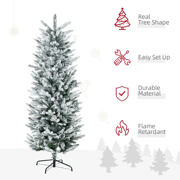 English Elm Homcom 6Ft Snow-Flocked Artificial Christmas Tree With Auto-Open Design & Steel Base For Cozy Holiday Charm W2225P229668