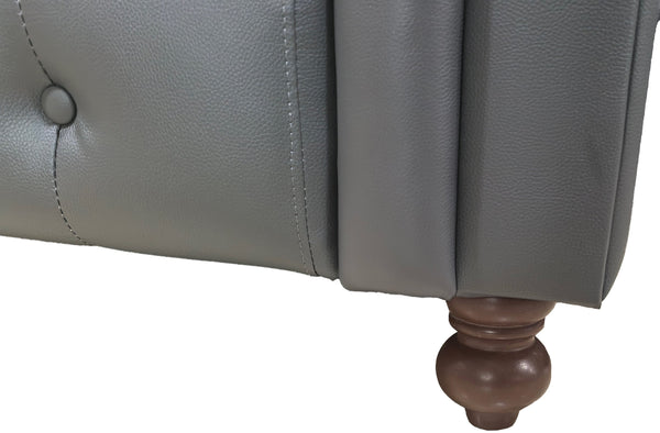 English Elm Chesterfield Button Tufted U-shape Sectional Leather Match Seating for Spacious Rooms Blue Gray B2748S00150