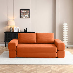 English Elm 81'' Corduroy Floor Sofa Convertible Loveseat Futon Sleeper with Foam Fill and Pillows Orange W1117P459732