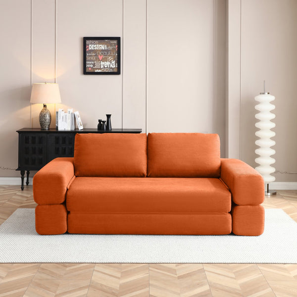 English Elm 81'' Corduroy Floor Sofa Convertible Loveseat Futon Sleeper with Foam Fill and Pillows Orange W1117P459732