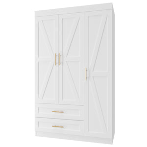 English Elm Shaker Three Door Wardrobe Armoire with Hanging Rod and Shelves for Bedroom White T3210S00005