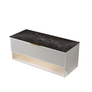 English Elm Malone Floating Bathroom Vanity Cabinet with Sintered Stone Top and Led Shelf W2615P303709