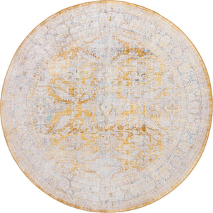 Unique Loom Timeless Thaddeus Machine Made Overdyed Rug Yellow, Ivory/Light Blue/Olive/Violet 7' 7" x 7' 9"