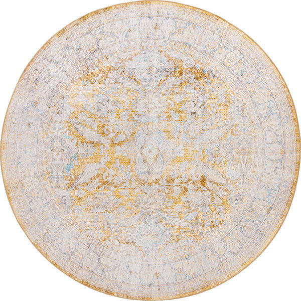 Unique Loom Timeless Thaddeus Machine Made Overdyed Rug Yellow, Ivory/Light Blue/Olive/Violet 7' 7" x 7' 9"