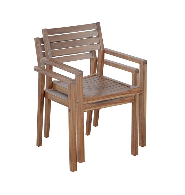 English Elm U_style Solid Acacia Wood Round Outdoor Dining Set Seats Four with Slatted Design Light Gray,Natural & Light Brown WY000475AAD