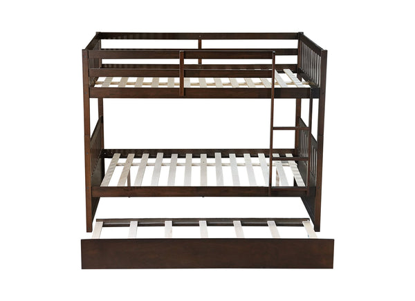 English Elm Full Over Full Bunk Bed With Twin Trundle, Ladder & Guardrails – Stylish Espresso Design & Versatile! W504S00227