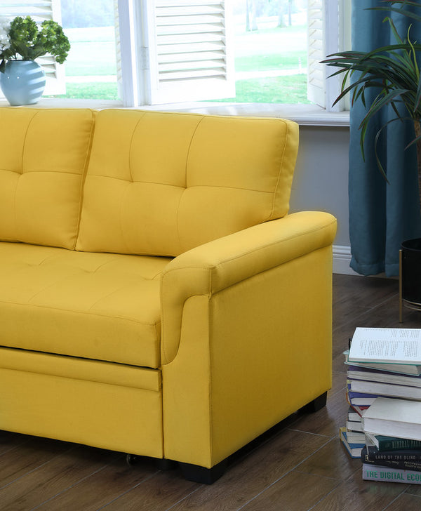 English Elm Jardin Linen Upholstered Sleeper Sectional with Reversible Chaise and Hidden Storage Yellow B2749S00009