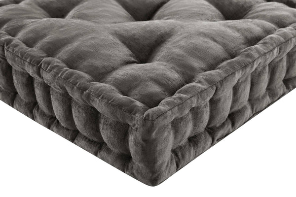 English Elm 1- Piece Tufted Chenille Floor Cushion with Scalloped Edge for Bohemian Living Spaces Charcoal B035P482971