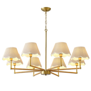 English Elm 8-light Gold Rope Wrapped Fabric Shade Chandelier for Dining and Living Rooms W5008P391581