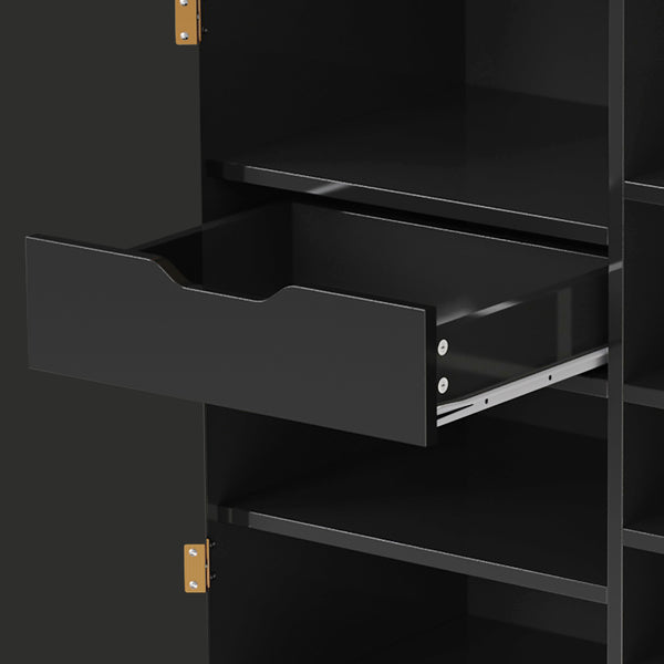 English Elm Modern Fluted Bar Cabinet with Wine Rack Glass Holders Adjustable Shelving and Hidden Drawer Black N728P438606B
