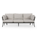 Christopher Knight Home® - Noble House - Carvel Mid-Century Modern 3 Seater Wood Frame Sofa, Light Gray, Gray, and Black