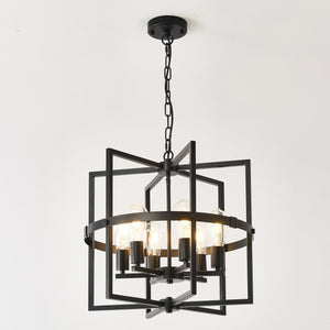 English Elm 6-light Matte Black Tiered Lantern Chandelier Industrial Farmhouse Foyer Pendant W5008P464229