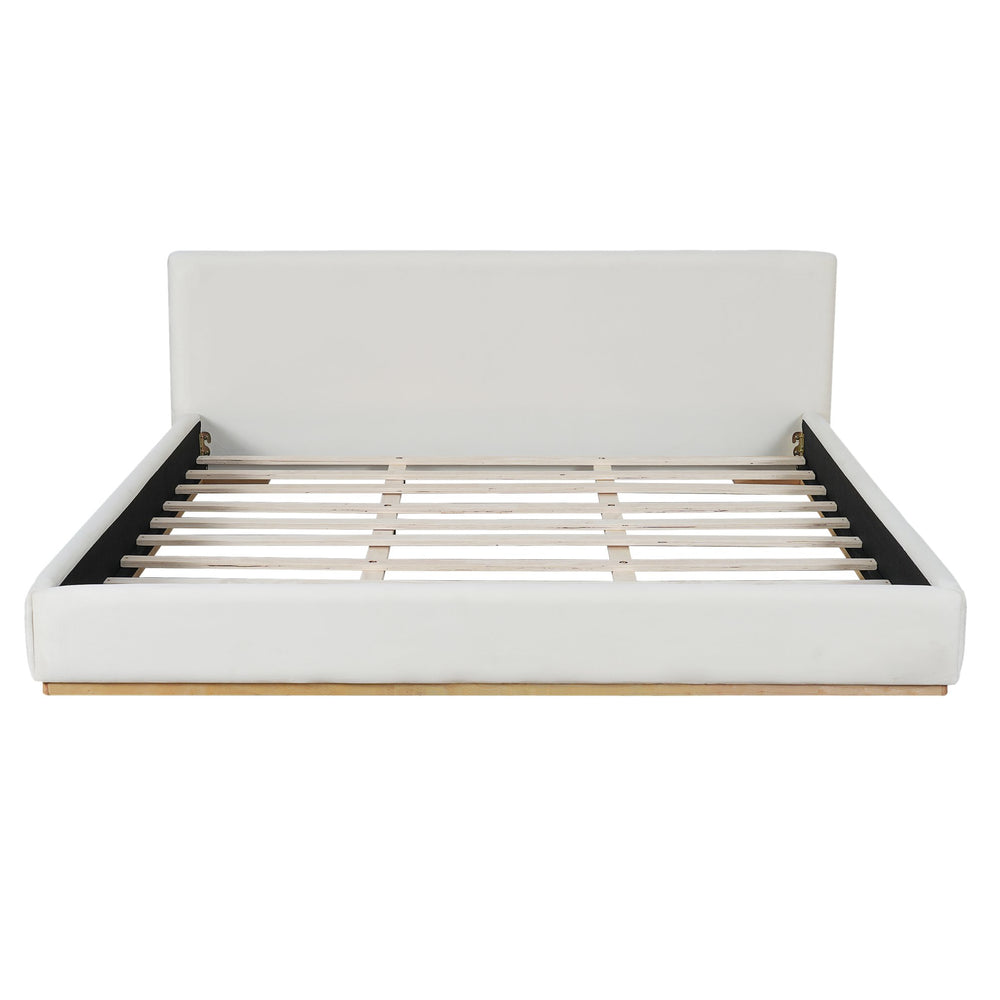 English Elm Elegant White Upholstered King Bed Solid Wood Slats Padded Headboard Modern Bedroom N769Q389476A