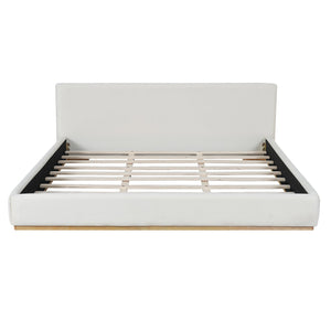 English Elm Elegant White Upholstered King Bed Solid Wood Slats Padded Headboard Modern Bedroom N769Q389476A