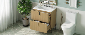 English Elm Christopher Knight Home® - 30" Bathroom Vanity With Elegant Ceramic Sink, Soft-Close Drawers & Fluted Design For Modern Spaces N817P288931N