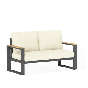 English Elm 52" Powder-coated Aluminum Outdoor Loveseat with Ergonomic Recline and Foam Cushions Beige+Black B082P455137