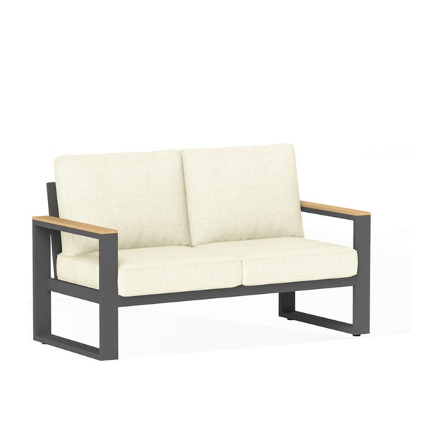 English Elm 52" Powder-coated Aluminum Outdoor Loveseat with Ergonomic Recline and Foam Cushions Beige+Black B082P455137