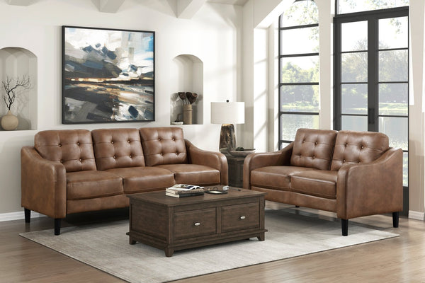 English Elm Brown Polished Microfiber Loveseat with Button Tufting, Contoured Arms, Solid Wood Frame, 54.5" Wide B011P206274