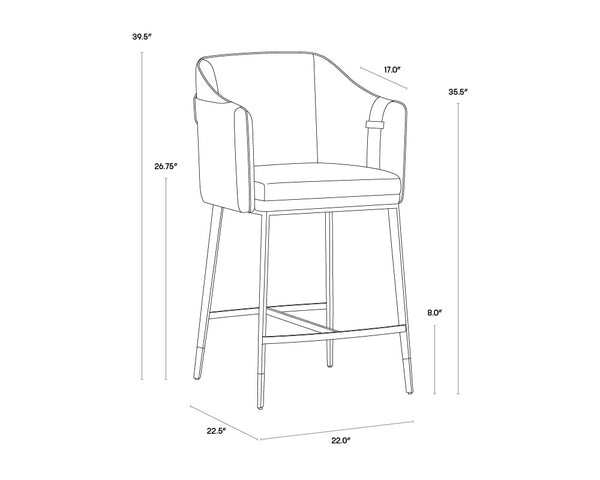Sunpan Carter Barrel Back Barstool in Faux Leather with Black Steel Legs and Copper Foot Caps for Elegance Napa Beige / Napa Tan