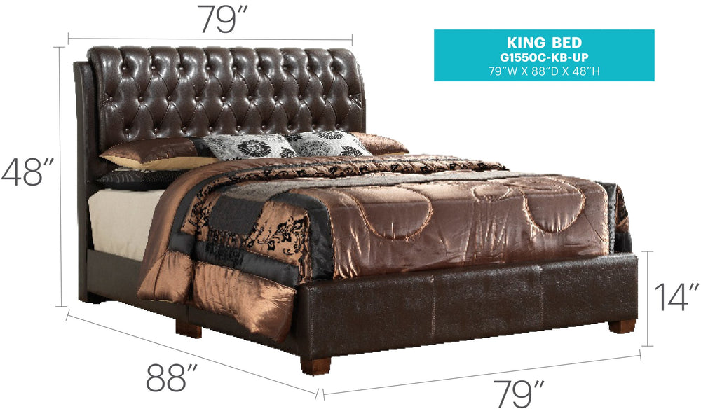 English Elm Marilla King Bed G1550C-KB-UP Dark Brown Tufted PU Headboard 48"H x 79"W x 88"D Durable Elegance B078108044