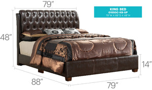 English Elm Marilla King Bed G1550C-KB-UP Dark Brown Tufted PU Headboard 48"H x 79"W x 88"D Durable Elegance B078108044