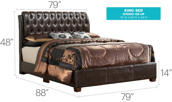 English Elm Marilla King Bed G1550C-KB-UP Dark Brown Tufted PU Headboard 48"H x 79"W x 88"D Durable Elegance B078108044