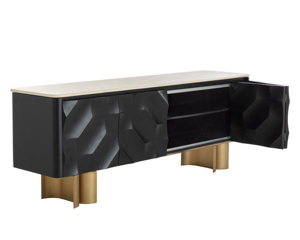 Sunpan Lautrec Sideboard - Modern Bold Design With Cream Marble Top & Antique Brass Legs For Stunning Elegance Black Marble 111546