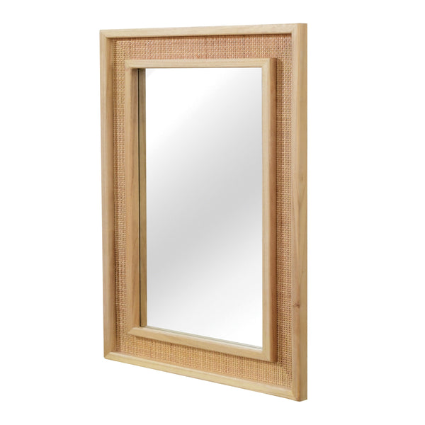 English Elm Natural Rattan Wrapped Solid Wood Frame Rectangle Mirror for Farmhouse Entryway Bath Natural Wood W2203P436620
