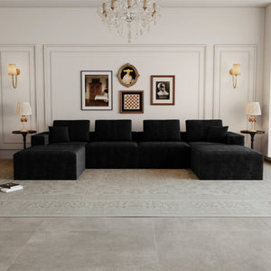 English Elm 141.73*70.87"modular Six Piece Corduroy Sectional Sofa Cloud Cushions No Assembly W3819S00139