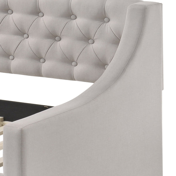 English Elm Lianna Upholstered Button-Tufted Full Daybed with Roll-Out Twin Trundle, Solid Wood Legs, Chic Design Fog 86.13 L x 17.88 W x 5.13 H B2726S00501