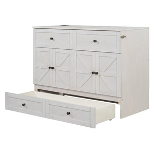 English Elm Full Size Murphy Bed Rattan Cabinet with Storage Drawers and Gold Hardware N708S00005AAK