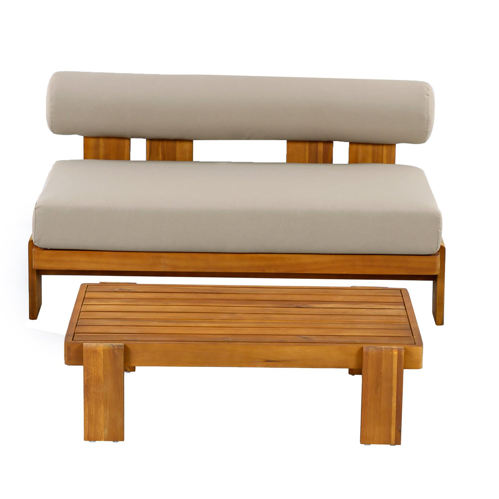 English Elm Patio Acacia Wood Loveseat and Coffee Table Set for Outdoor Lounge Spaces N776P387848D
