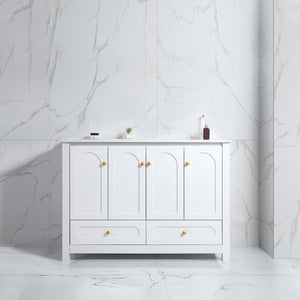 English Elm 48" Sage Bathroom Vanity with Ceramic Sink Mdf Cabinet Soft Close Doors Drawers White W3133S00002